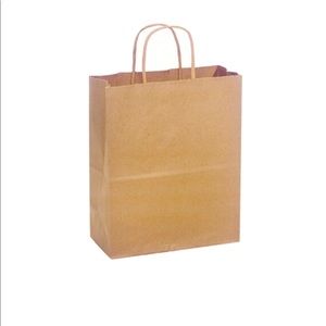 15 Recycled Kraft Paper Cub Size Shopping Bags, handles 8 1/4 x 4-3/4 x 10-5/8"